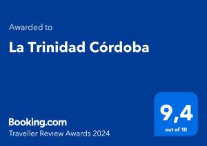 科尔多瓦La Trinidad Córdoba的蓝标,文字翻译成拉定时的拉索巴语