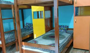 穆索里Himalayas Youth Hostel Kempty Mussoorie的客房内的两张双层床