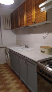 华沙Uroczy apartament z bezpłatnych parkingiem的一个带水槽和洗碗机的厨房