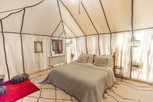 梅尔祖卡Tiziri Camp的帐篷内一间卧室,配有一张床