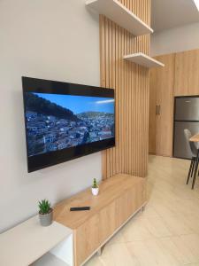 格勒姆BP Beach Apartment的客厅设有壁挂式平面电视。