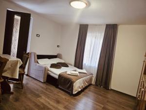 博尔沙Căsuța Adelina的一间卧室配有一张床和一张沙发