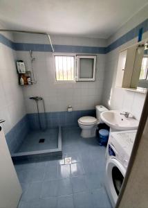 艾斯普罗瓦塔Villa Atlantida的带淋浴、卫生间和盥洗盆的浴室