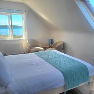 伊尼希尔岛An Creagán Bed and Breakfast的一间卧室设有一张床和一个大窗户
