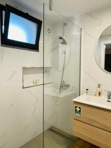 丰沙尔Cozy House的带淋浴和盥洗盆的浴室