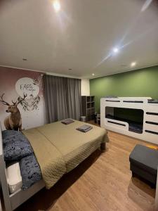 StraujupesForest Peace House的一间卧室配有一张床和一台电视。