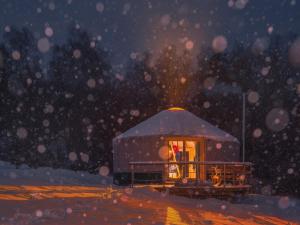 卢托维斯卡Mononoke -Jurty nad Sanem的夜晚雪地中的凉亭