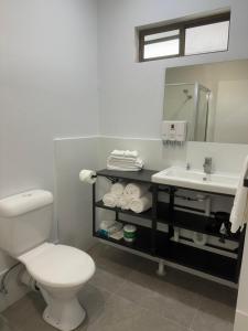 朗里奇朗里奇汽车旅馆 的浴室配有白色卫生间和盥洗盆。
