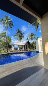 卡莫特斯群岛The LivingSpace Villa的一座棕榈树环绕的游泳池