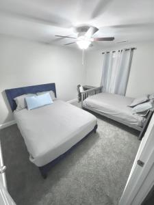 克拉克斯维尔Spotless的一间卧室配有两张床和吊扇