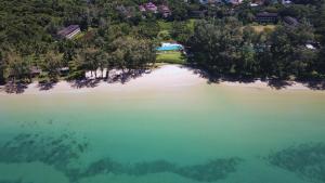 功孟海滩Dusit Thani Krabi Beach Resort - SHA Extra Plus的享有树木和水面海滩的空中景致