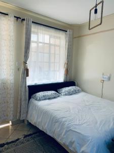 内罗毕SOMI'S Suites的一间卧室设有一张大床和一个窗户。