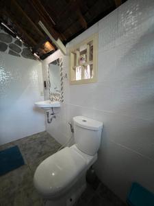 圣维森特Lunazul Guesthouse的白色的浴室设有卫生间和水槽。