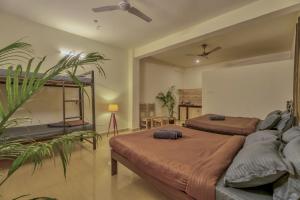 卡兰古特Rosa Bella Resort-TBV的一间带两张床的卧室和植物