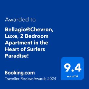 黄金海岸Bellagio@Chevron, Luxe, 2 Bedroom Apartment in the Heart of Surfers Paradise!的给bellevoichcheon发短信的手机的截图
