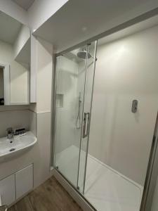 都柏林帕奈尔公寓酒店的带淋浴和盥洗盆的浴室