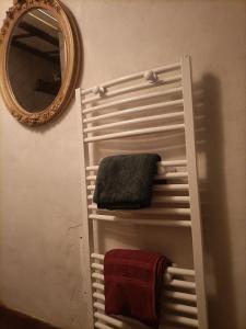 赛尼翁Entre Terre et Ciel.的带镜子的浴室内的毛巾架