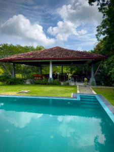NikaweratiyaMagalle Wewa Villa的一座带凉亭的房子前的游泳池