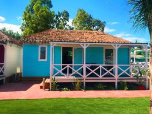 厄尔·萨洛Devesa Gardens的蓝色房子,带茅草屋顶