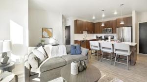 圣保罗Landing Modern Apartment with Amazing Amenities (ID1231X251)的带沙发的客厅和厨房