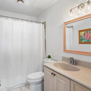 萨拉索塔Modern Vacation home near Siesta Key & Downtown的一间带卫生间、水槽和镜子的浴室