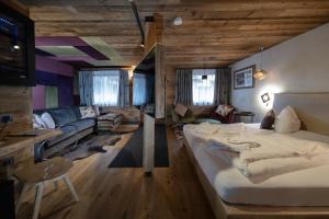 圣维吉利奥阿尔卑斯阿德勒公寓式酒店的一间带大床的卧室和一间客厅