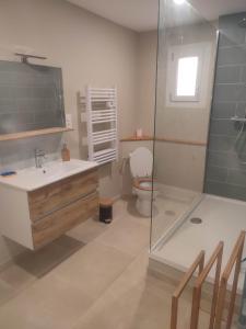 奥朗日LES JARDINS D'ORANGE的浴室配有卫生间、盥洗盆和淋浴。