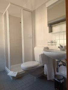 阿洛格诺Locanda La Pignatta的浴室配有卫生间、盥洗盆和淋浴。