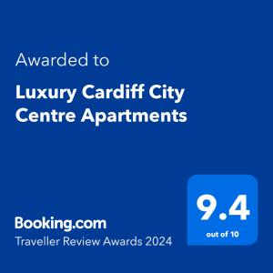 卡迪夫Luxury Cardiff City Centre Apartments的市中心豪华汽车出租公寓的蓝色标语