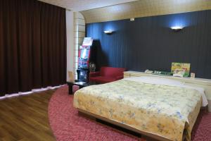 鸟栖市Hotel Silk no Mori (Adult Only)的酒店客房,配有一张床和一张红色椅子
