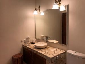 帕朗特里蒂斯Edge Resort, Yogyakarta的一间带水槽和大镜子的浴室