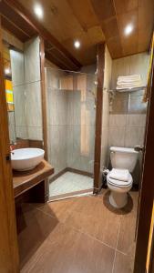 HilongosCITI HOTEL的浴室配有卫生间、盥洗盆和淋浴。