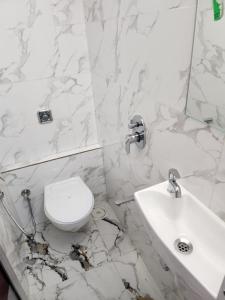 孟买Galaxy Cabin Stay And Dormitory的白色的浴室设有卫生间和水槽。