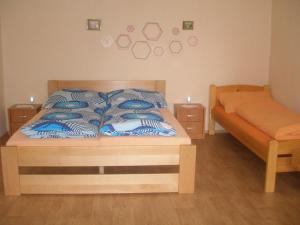 奥什恰德尼察Chalupa Iveta的一间卧室配有一张床和两张单人床。