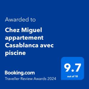 卡萨布兰卡Chez Miguel appartement Casablanca avec piscine的带有文本升级到cheez sy 虚拟协议的手机的截图