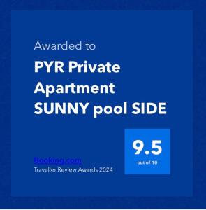 福恩吉罗拉PYR Private Apartment SUNNY pool SIDE的被授权给pypr 私人预约摘要的蓝色标志