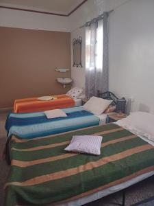 塔鲁丹特Chambres d'Hôtes les amis的一间卧室配有两张带彩色毯子的床