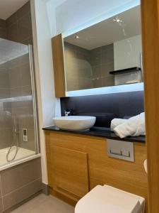 达特福德Stunning 2-Bed Apartment in Dartford的一间带水槽、卫生间和淋浴的浴室