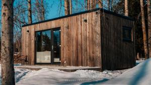 奥泰佩Juusa cabin的雪中树林里的小木屋