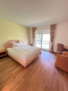 卢特巴赫Parkforum Wylihof的一间卧室配有一张床、一张书桌和一个窗户。