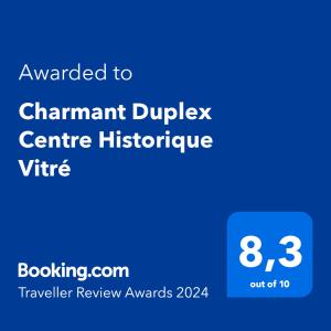 维特雷Charmant Duplex Centre Historique Vitré的注册复式中心历史的屏幕