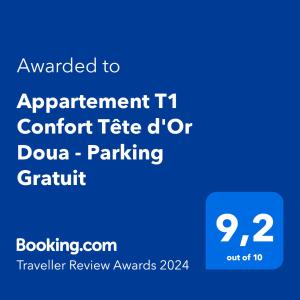 维勒班Appartement T1 Confort Tête d'Or Doua - Parking Gratuit的带有文本升级到协议串行d的电话的截图