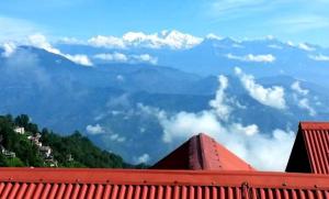 大吉岭Hotel North Point Darjeeling - Excellent Service Recommended & Couple Friendly的从红色屋顶可欣赏到山脉美景
