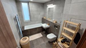 贝龙Apartmán Trilobit的一间带卫生间和水槽的小浴室