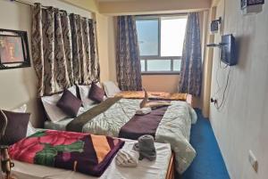 大吉岭GRG Mountview By Darjeeling的一间卧室设有两张床和窗户。