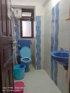 大吉岭GRG Mountview By Darjeeling的浴室设有蓝色的卫生间和水槽。