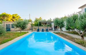 科洛塞普Stunning Home In Kolocep With Outdoor Swimming Pool的一座绿树成荫的庭院中的蓝色游泳池