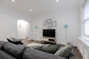 伦敦Luxury Apartments - Fitzrovia的带沙发和电视的客厅