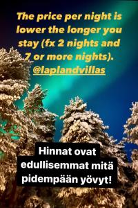 普哈圣山Lapland Lodge Pyhä Ski in, sauna, free WiFi, national park - Lapland Villas的一张两棵树的照片,上面写着每晚的价格越低