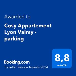 里昂Cosy Appartement Lyon Valmy - parking的手机的屏幕,短信被授予舒适的柠檬谷停车位